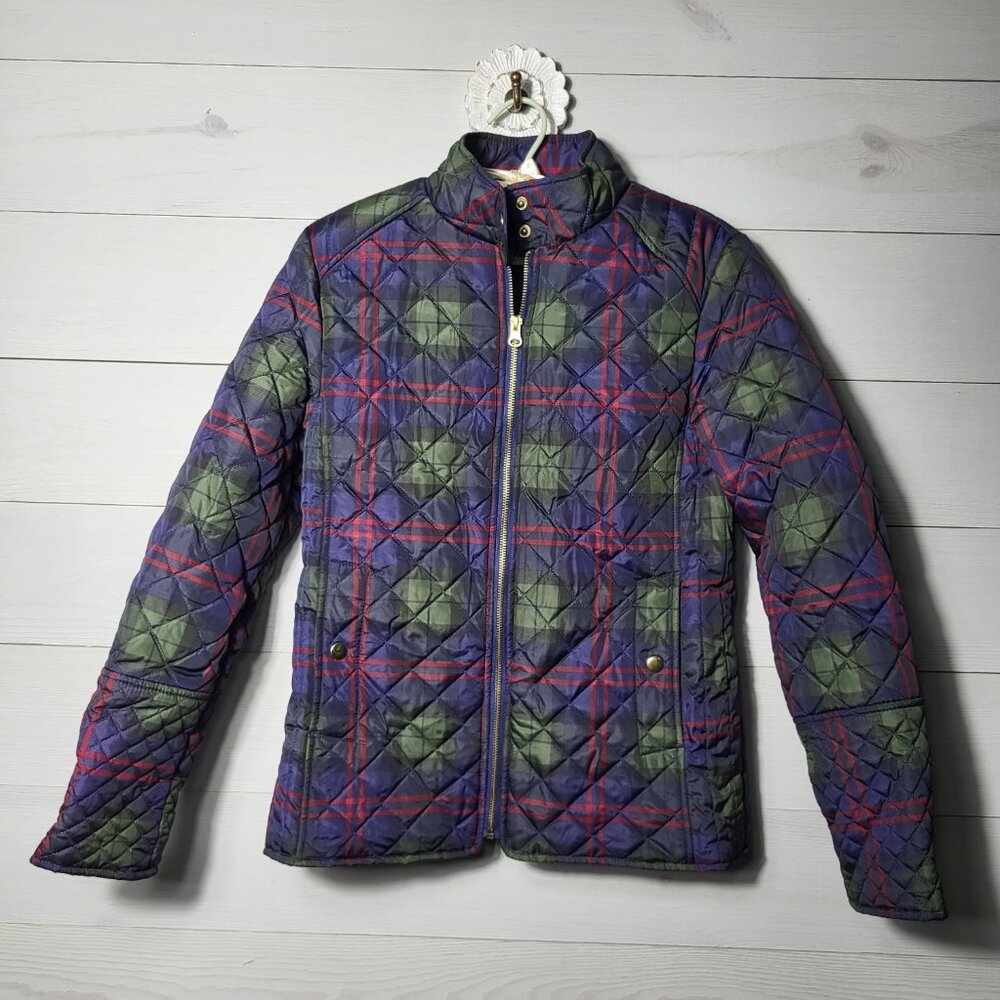 Faded Glory Quilted Puffer Jacket Plaid Preppy Lightweight Coat.